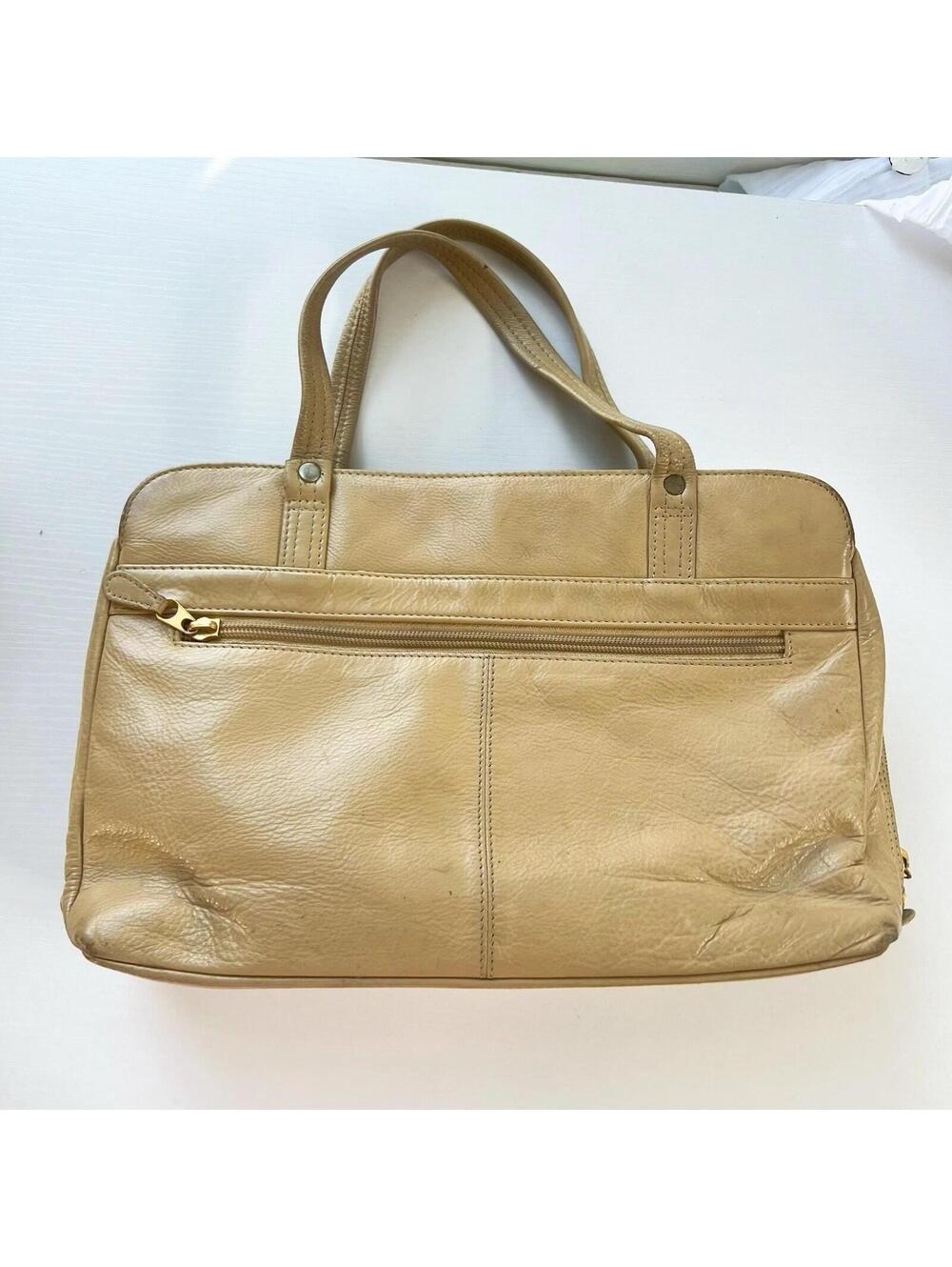 ILI New York Leather Shoulder Bag Tote Tan Beige Vintage Y2K Handbag Satchel